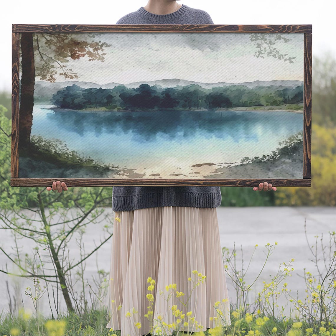 Blue Lake Art Framed Print Blue Lake Painting Lake House Decor Guest Room Landscape Painting Wallowa Lake Painting - Image 2