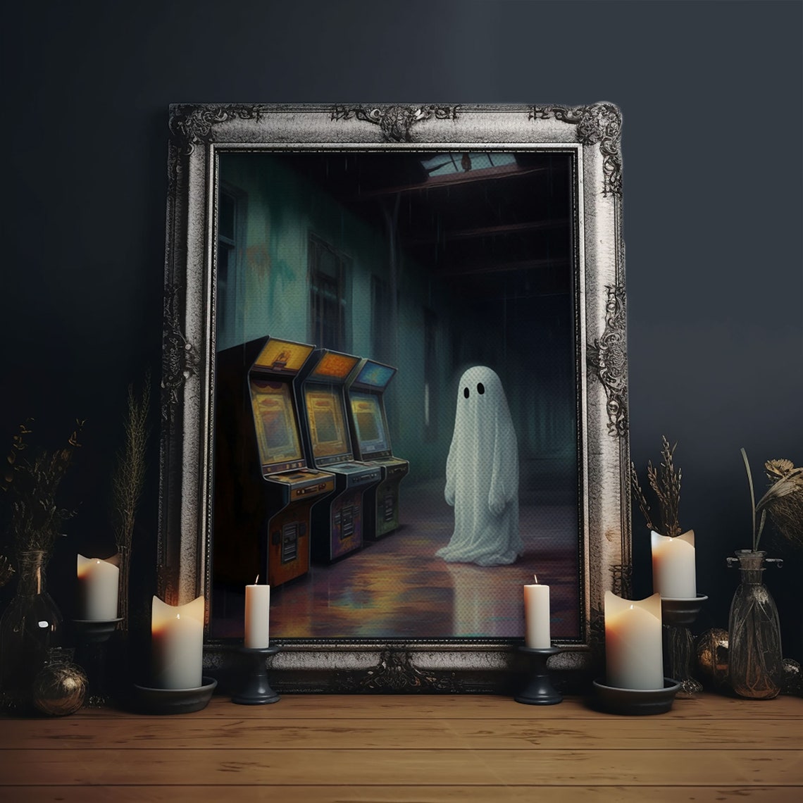 Ghost In Abandoned Arcade Among Retro Game Machines Dark Wall Art - Image 6