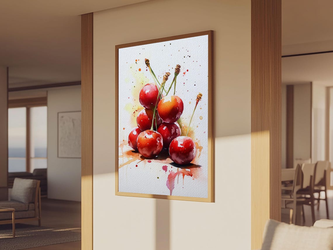 Red Cherry Watercolor Splash Fresh Fruit Still Life Kitchen Print - Image 6