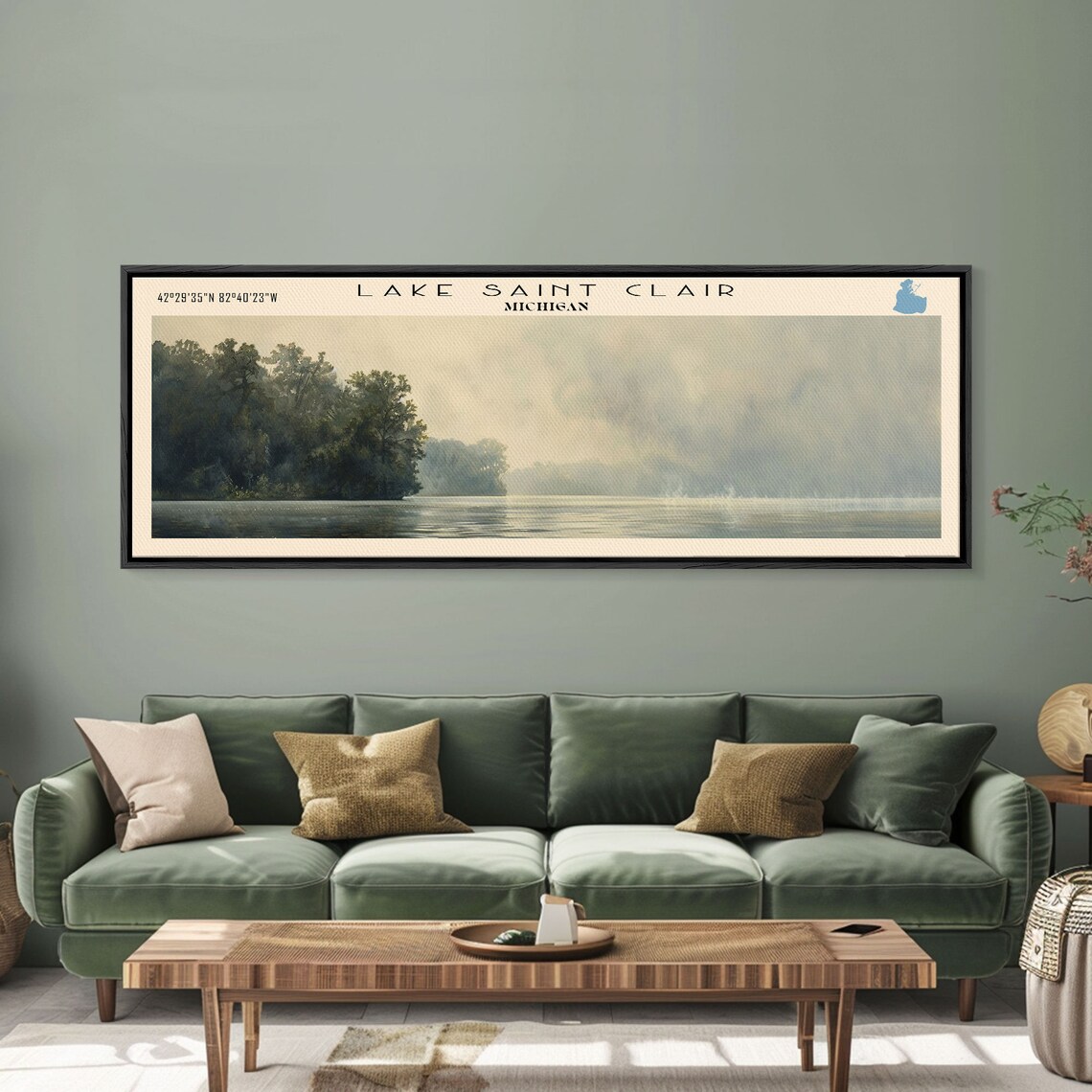 Lake Saint Clair Michigan Moody Fog Bank Dark Treeline Calm Water Travel Poster - Image 5