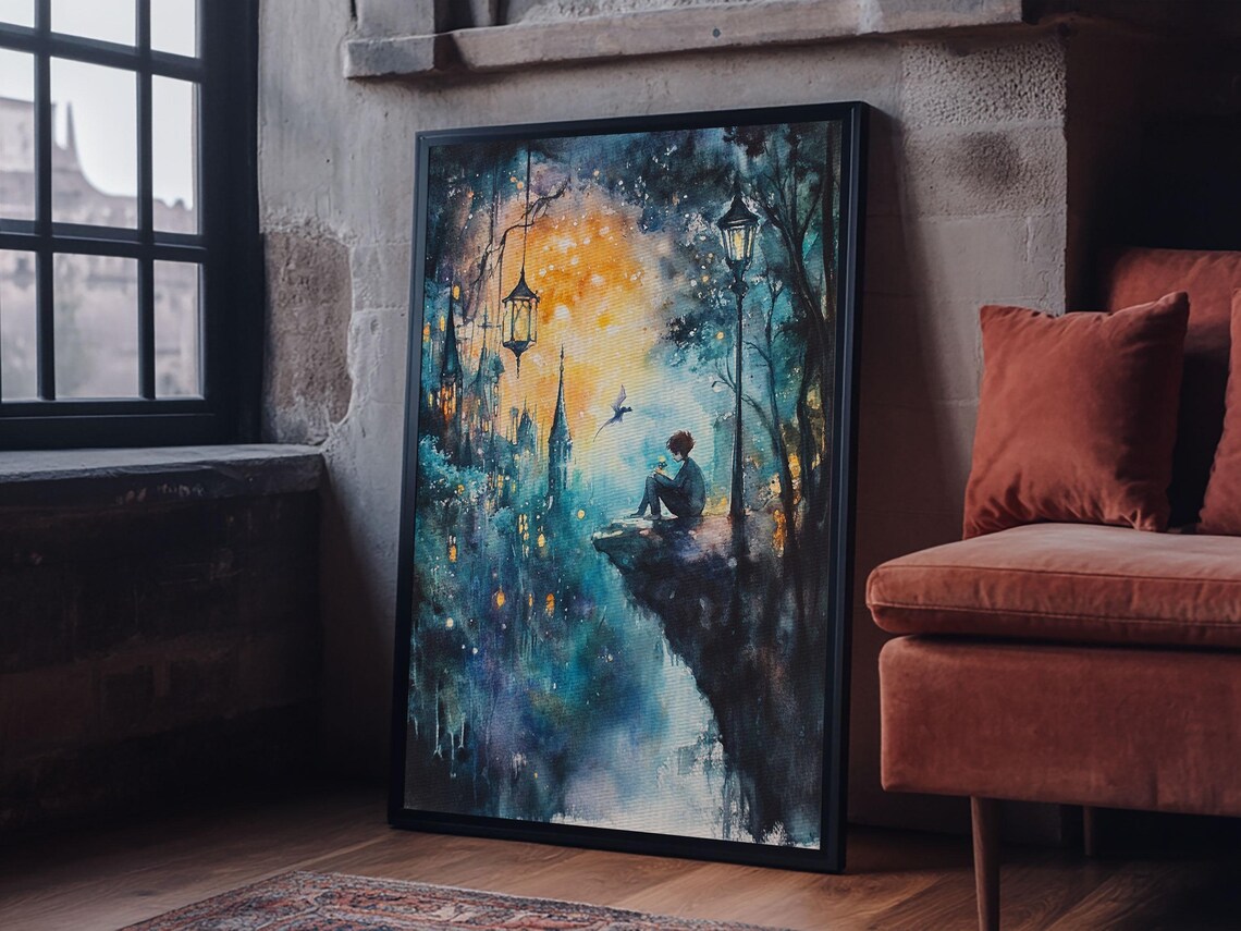 Magical Nightscape Framed Print Whimsical Fantasy Art Moody Wall Art Gift Idea Living Room Decor Dark Romantic Artwork - Image 3