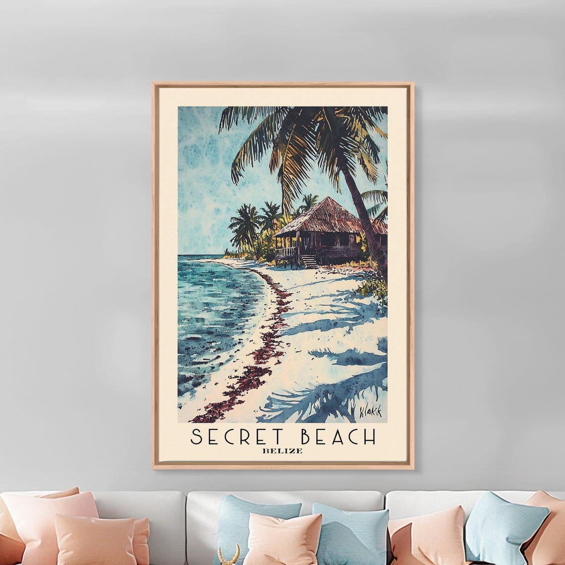 Secret Beach Belize Palm Thatch Hut White Sand Turquoise Water Poster - Image 2