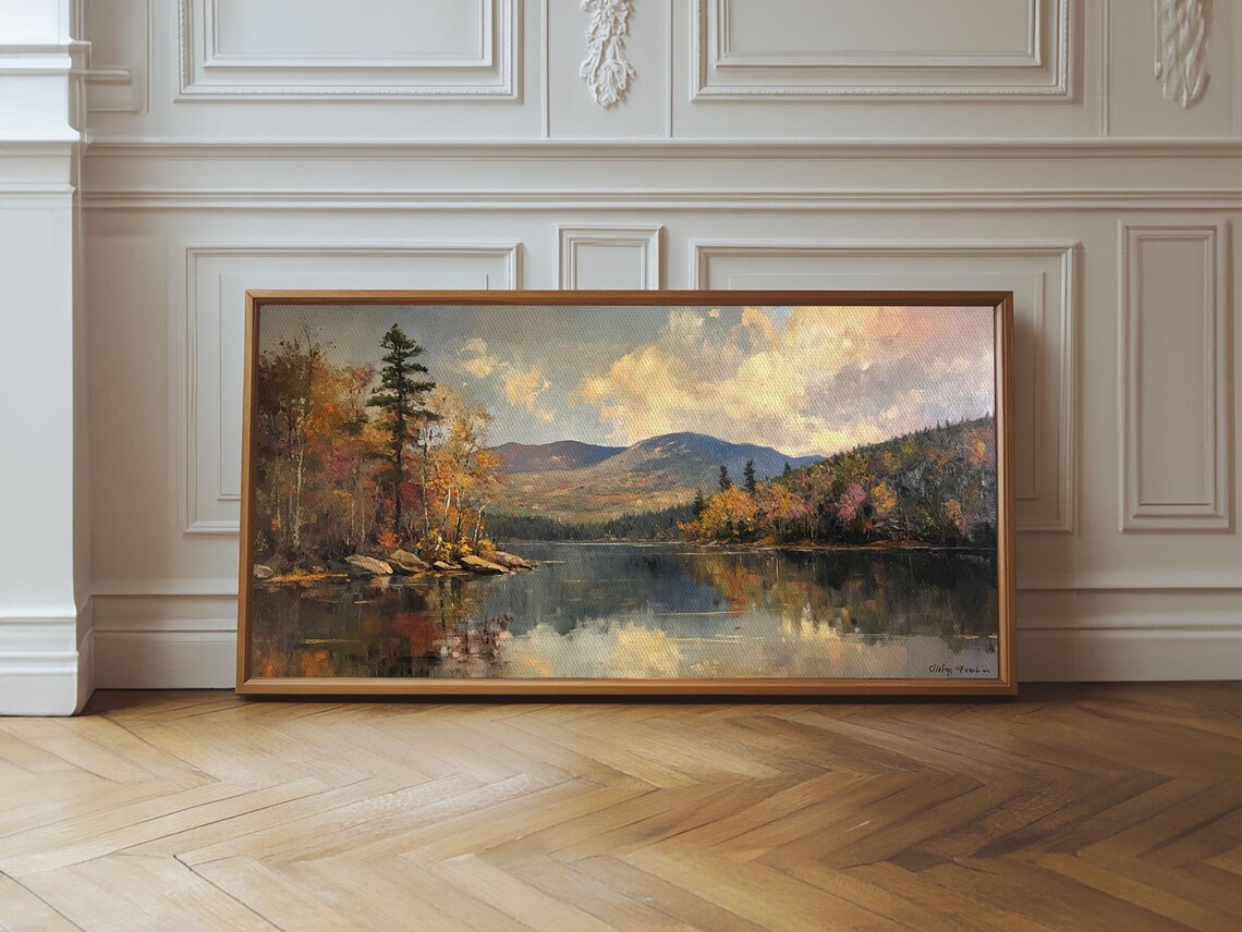 Mountains With Lake, French Oil Painting Art Print - Image 2