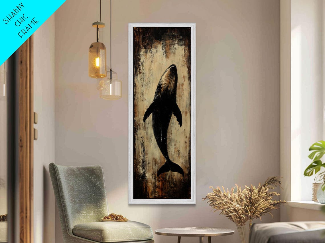 Whale Silhouette Distressed Gold Background Rustic Coastal Wall Art