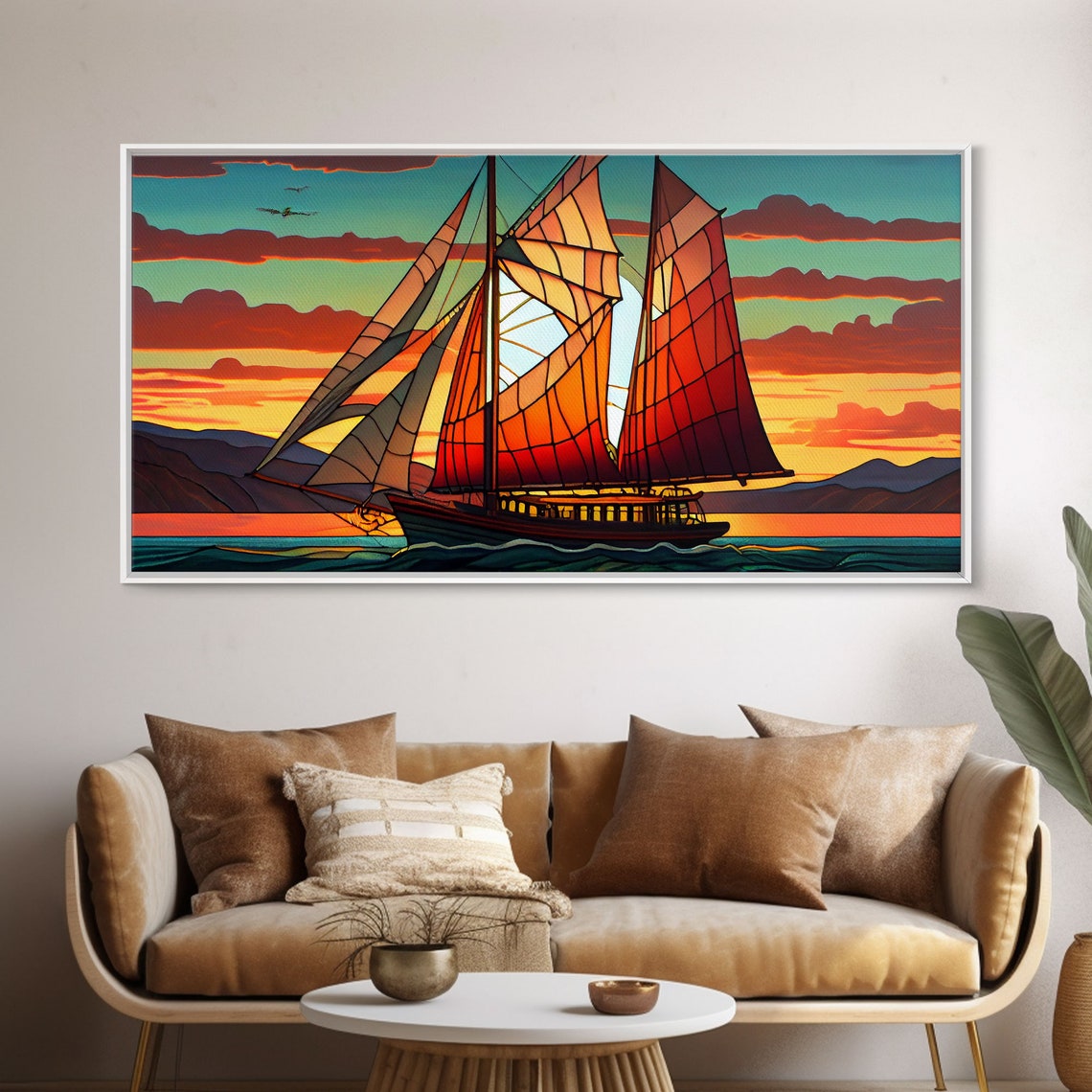Stained Glass Sailboat Sunset Art Deco Nautical Seascape Ocean Poster - Image 6