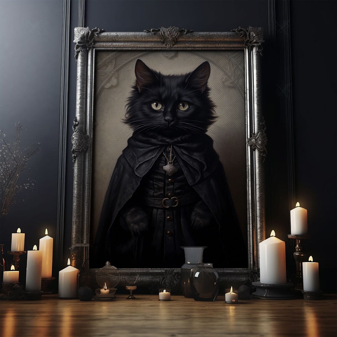 Victorian Cat Portrait, Gothic Halloween Art Print - Image 4