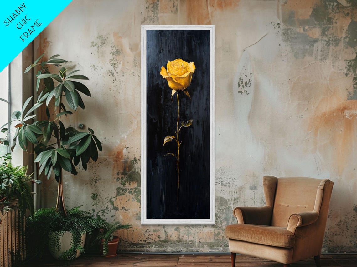 Golden Rose On Black Background Single Long Stem Elegant Poster - Image 5