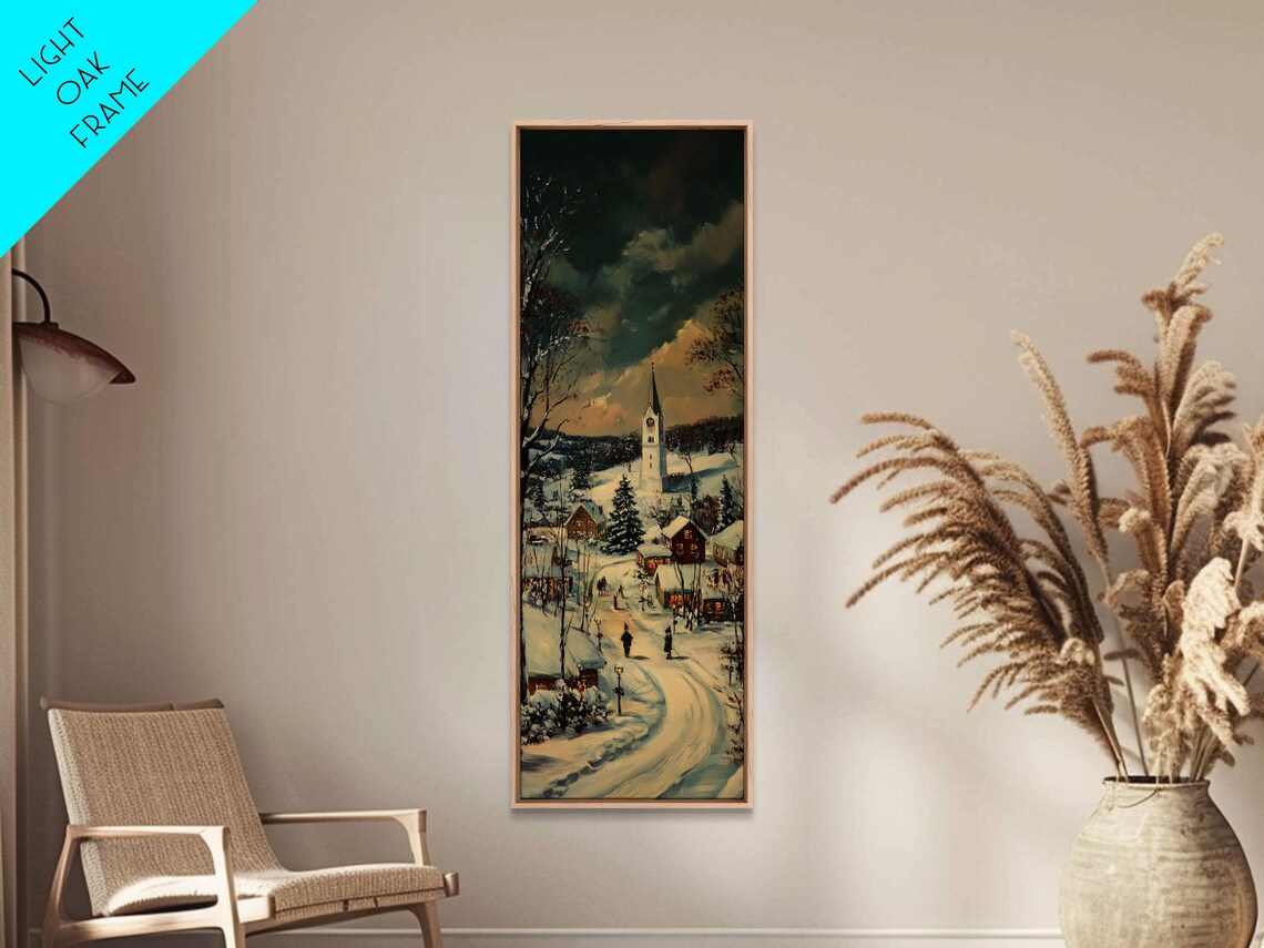 Snowy Village Church Steeple Dusk Walk Vintage Winter Poster - Image 3