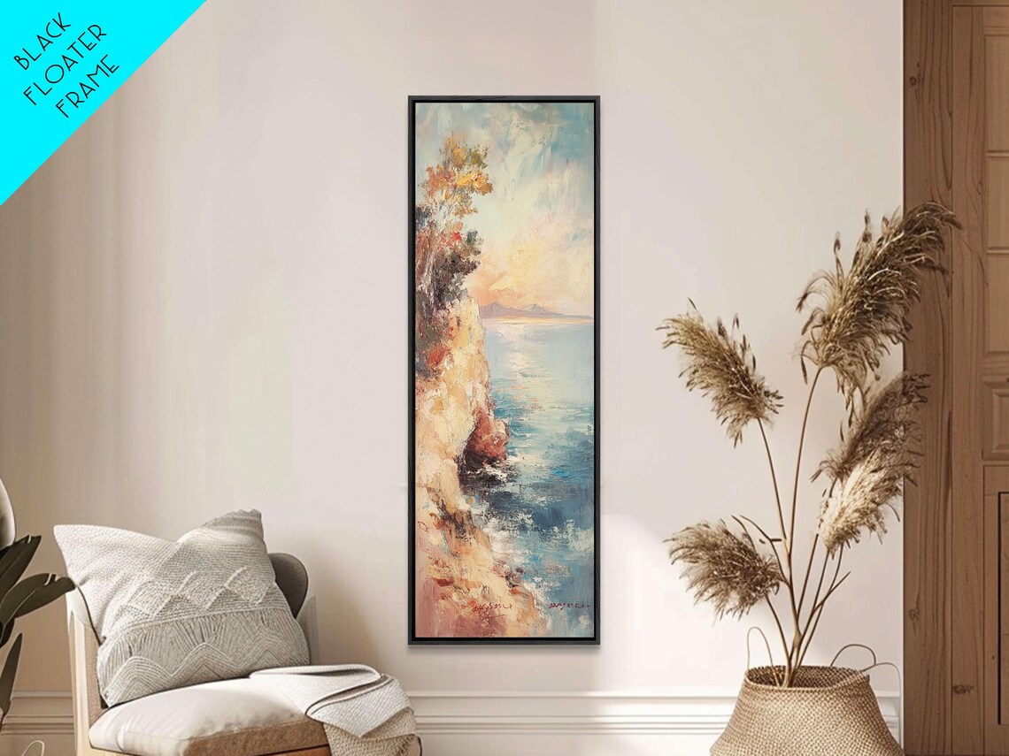 Sunset Over Rocky Coastal Cliff Seascape Oil Painting Travel Poster - Image 5