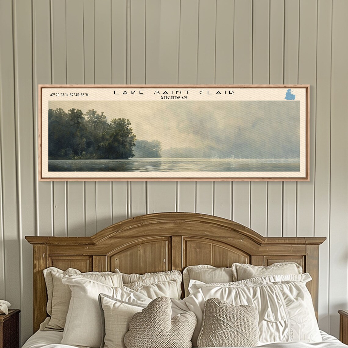 Lake Saint Clair Michigan Moody Fog Bank Dark Treeline Calm Water Travel Poster - Image 3