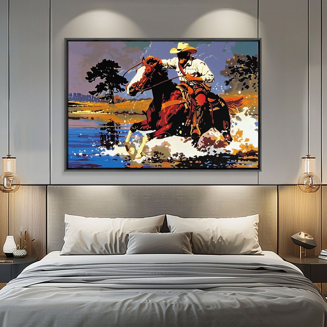 Cowboy Riding Horse Through River Splash Pop Art Western Wall Poster - Image 6