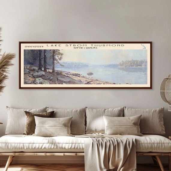 Lake Strom Thurmond South Carolina Framed Print Lake House Decor Panoramic Wall Art Travel Poster Landscape Painting Bedroom Decor