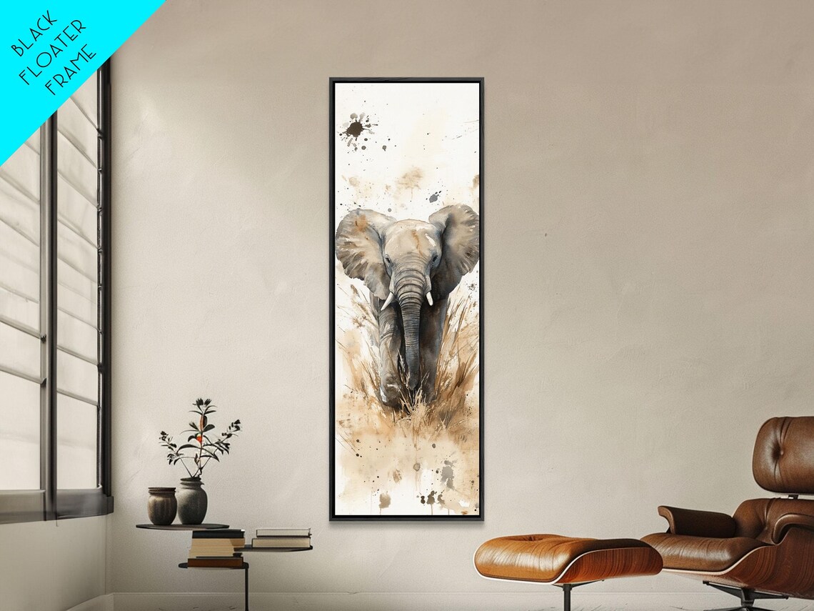 African Elephant Watercolor Sepia Safari Rustic Wildlife Vertical Poster - Image 2