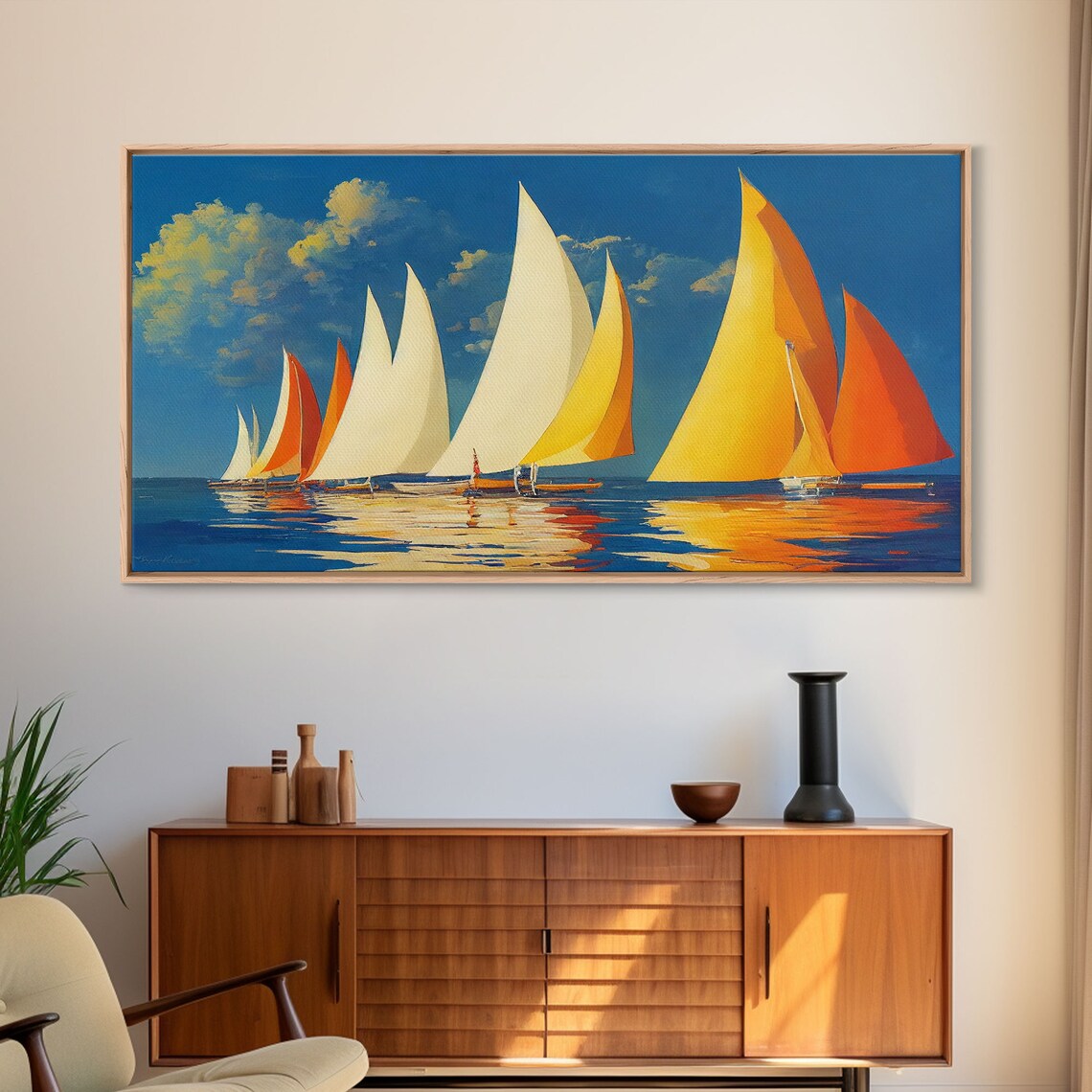 Art Deco Sailboats on the Open Sea Travel Poster