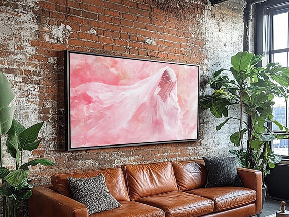 Veiled Woman In Blush Pink Wide Horizontal Soft Watercolor Portrait Poster