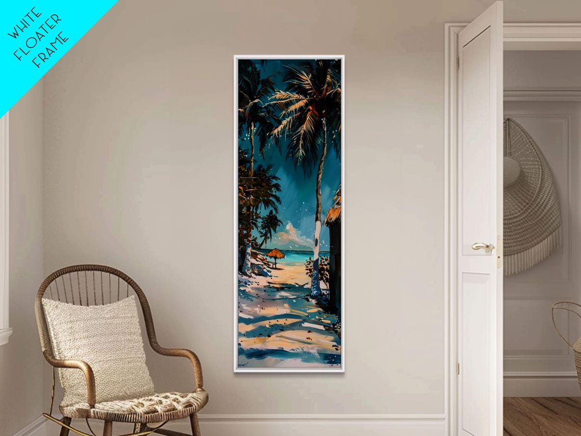 Palm Trees Over Sandy Beach Path With Umbrella Bright Tropical Poster - Image 5