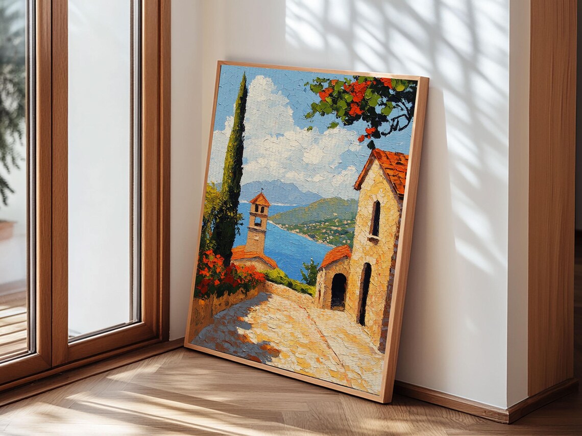 Positano Amalfi Coast Italy Cobbled Lane Sea View Oil Painting Poster - Image 3