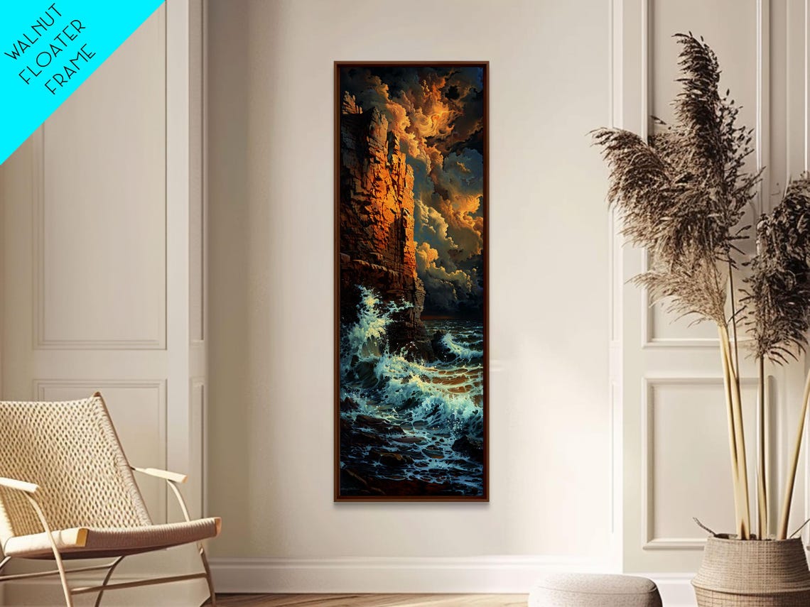 Majestic Coastal Cliff Crashing Waves Dramatic Cloudy Sky Poster - Image 5