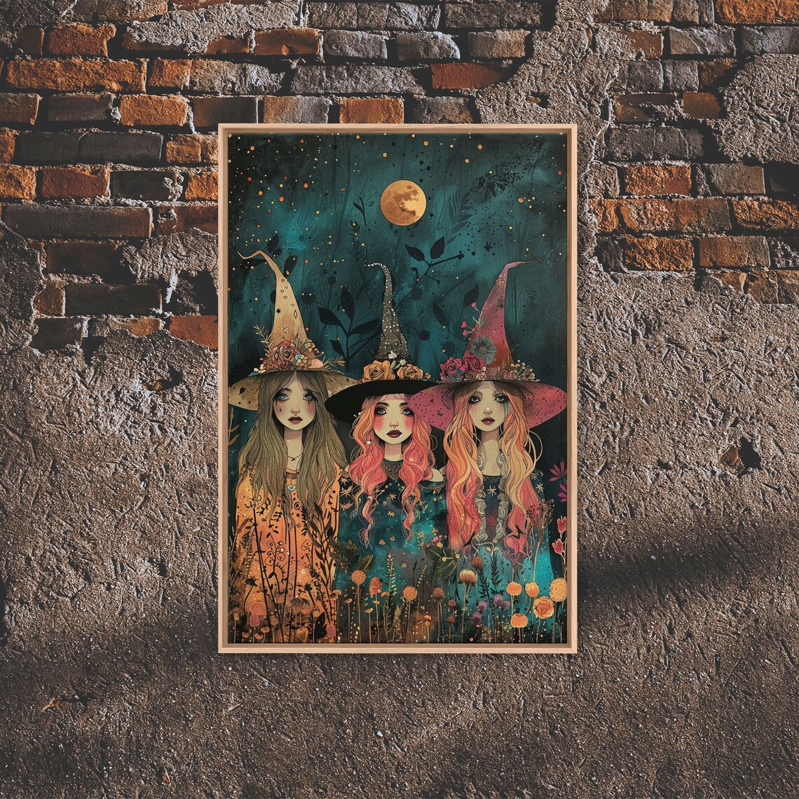 Spring Witches Coven Trio Full Moon Wildflowers Cottagecore Poster - Image 5