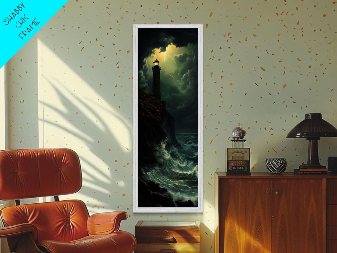 Nautical Landscape Painting Print The Light House Lighthouse Painting Seascape Painting Accent Piece Tall Narrow Art Skinny Art - Image 3