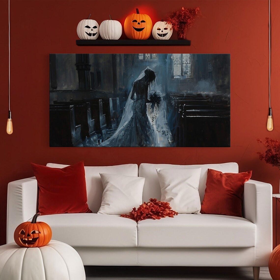 Ghostly Bride In Dark Church Aisle Dark Academia Oil Painting Poster - Image 6