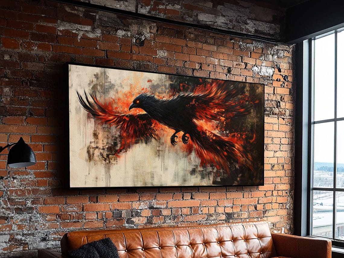 Black Phoenix Rising In Fiery Red Wings Graffiti Style Art Poster - Image 2