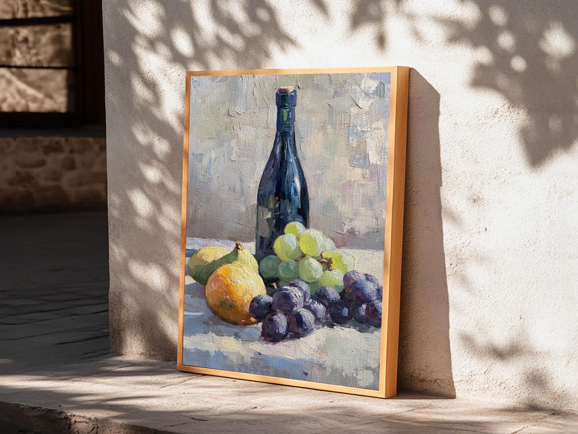 Wine Bottle Pears And Grapes Classic Still Life Oil Painting Poster - Image 6