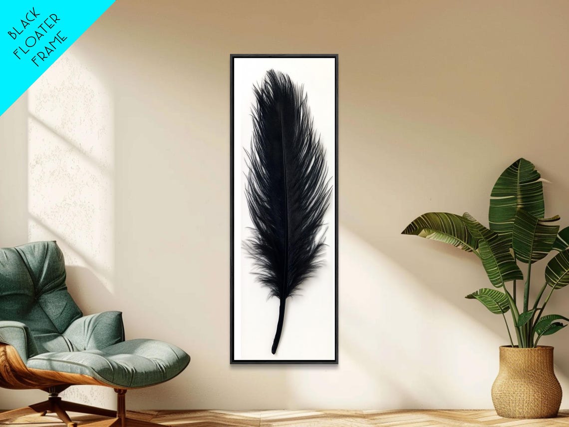 Single Black Feather On White Minimalist Modern Wall Art Poster - Image 6