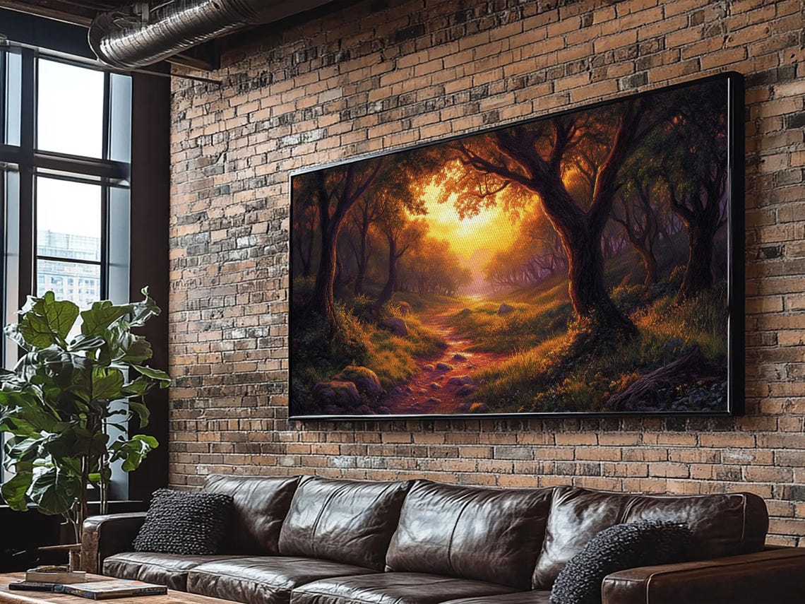 Enchanted Forest Path Golden Sunset Fantasy Landscape Art Poster - Image 5