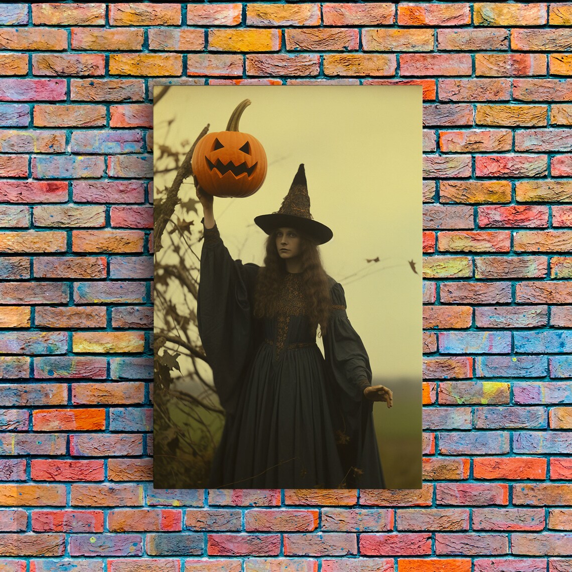 Spooky Victorian Witch Holding Jack O Lantern Vintage Halloween Art Print - Image 3