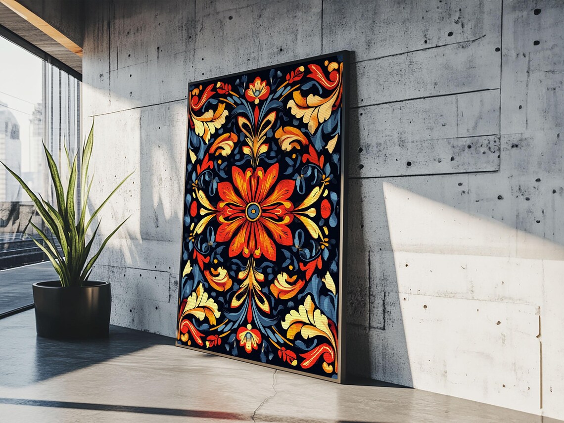 Botanical Floral Tile Pattern, Southwestern Art Print - Image 3