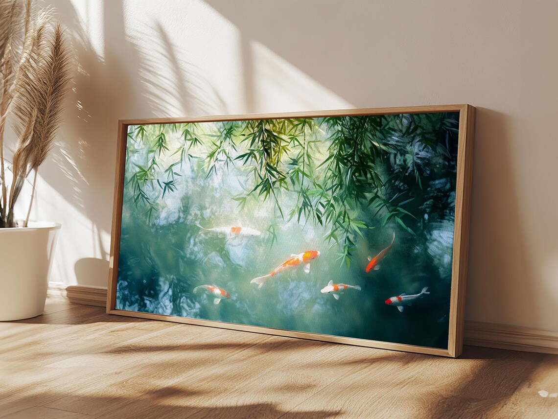 Koi Fish Swimming In A River Framed Print Minimalist Art Wabi Sabi Style Home Decor - Image 2