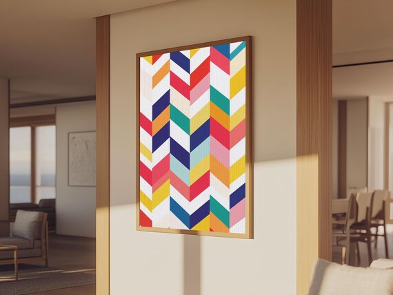 Pastel Chevrons Wall Art Framed Print Wood Framed Wall Art Framed Wall Art Gift Idea Home Decor Tire Track Print