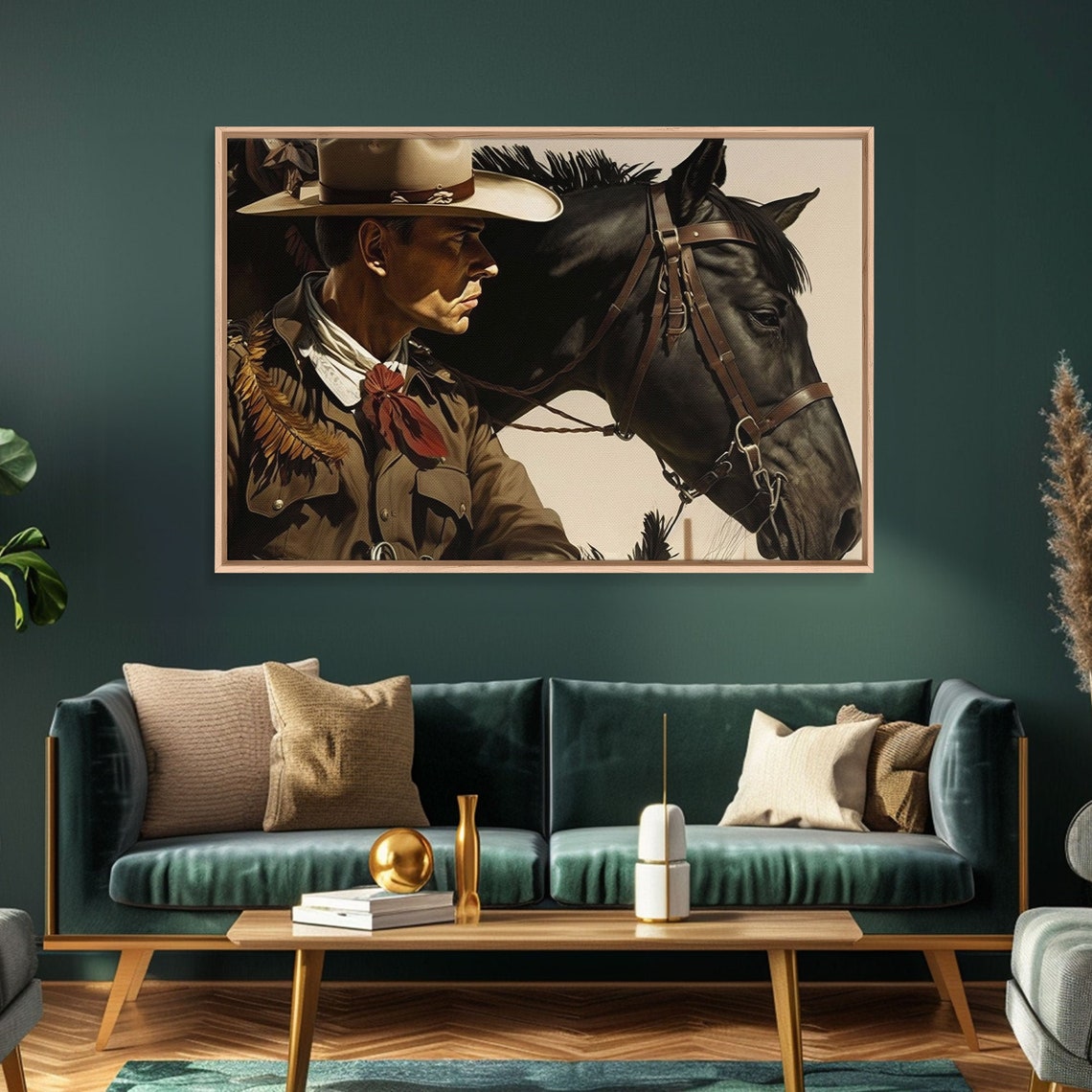 Cowboy With Black Horse Vintage Western Portrait Dramatic Sepia Print - Image 4