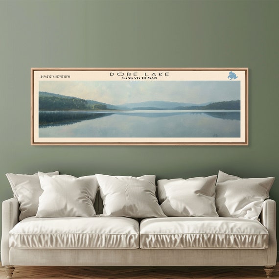 Dore Lake Framed Print Lake House Decor Panoramic Wall Art Travel Poster Rustic Lake Painting Home Decor