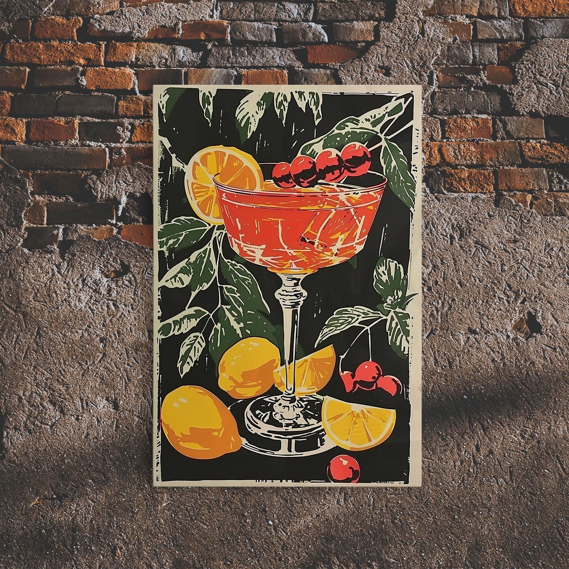 Retro Orange Cocktail Art Deco Style Bar Cart Drink Print Poster
