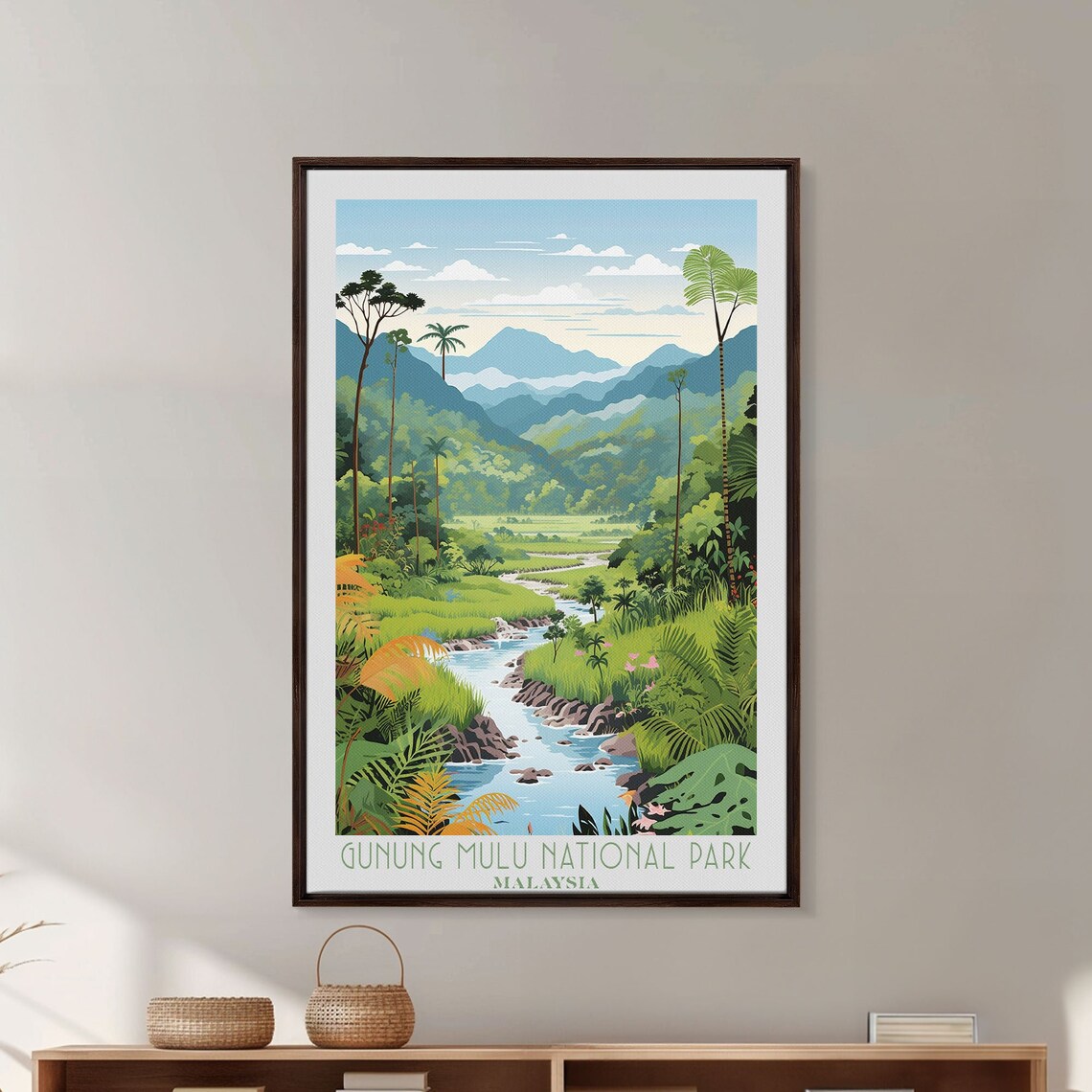 Gunung Mulu Malaysia Rainforest River Valley Mountain View Travel Poster - Image 6