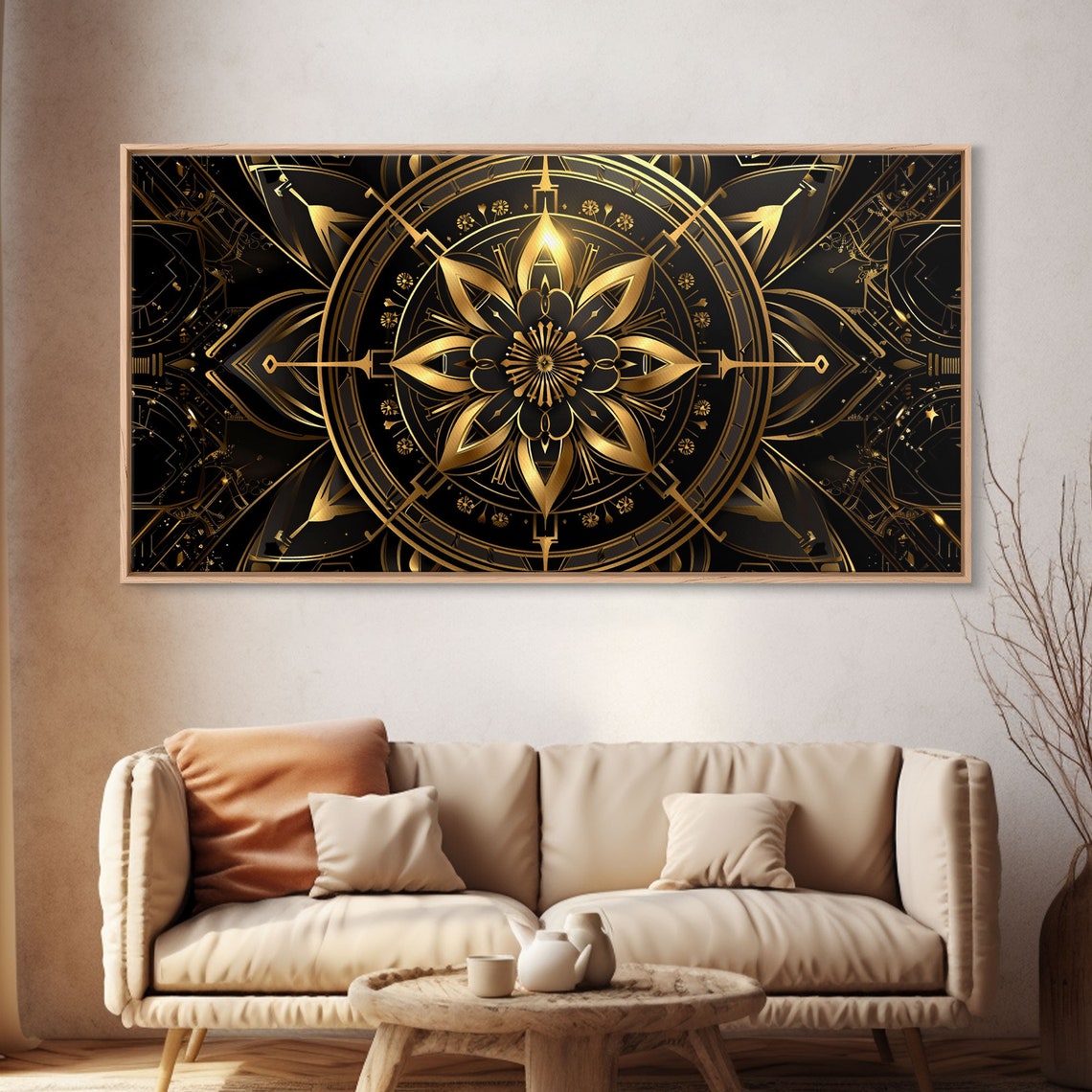 Black Gold Art Deco Floral Mandala Geometric Medallion Luxury Poster - Image 4