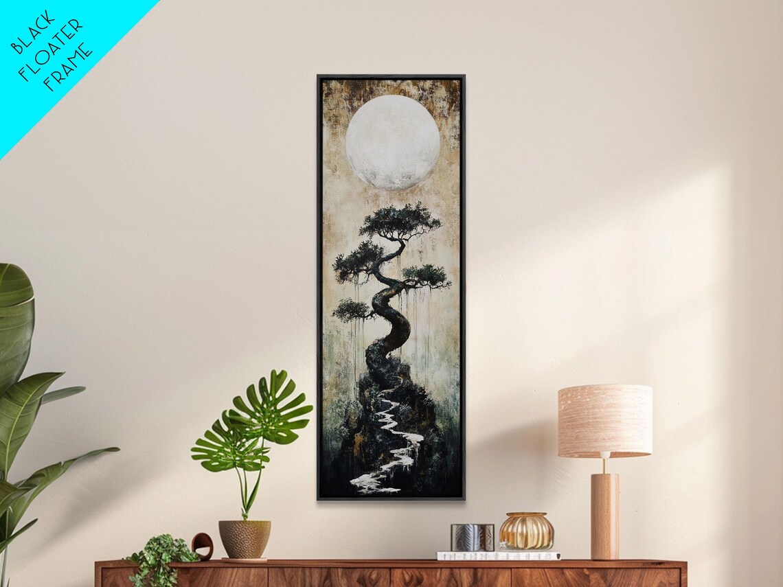 Mystical Full Moon Bonsai Twisted Tree Zen Night Serene Wabi Sabi Vertical Poster - Image 2