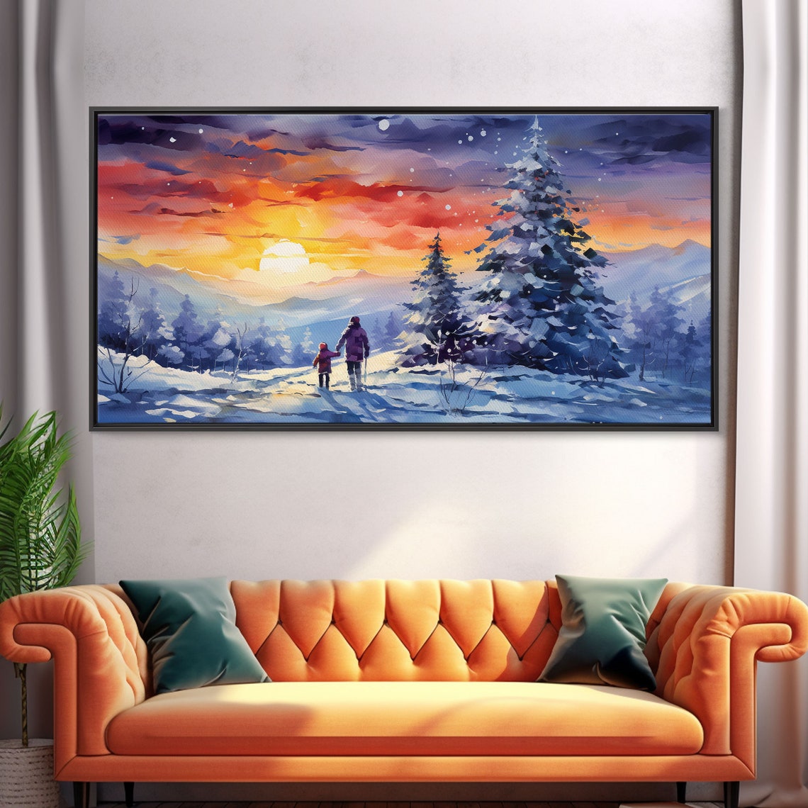 Winter Sunset Mountain Hike Snowy Pines Fire Sky Panoramic Poster - Image 5