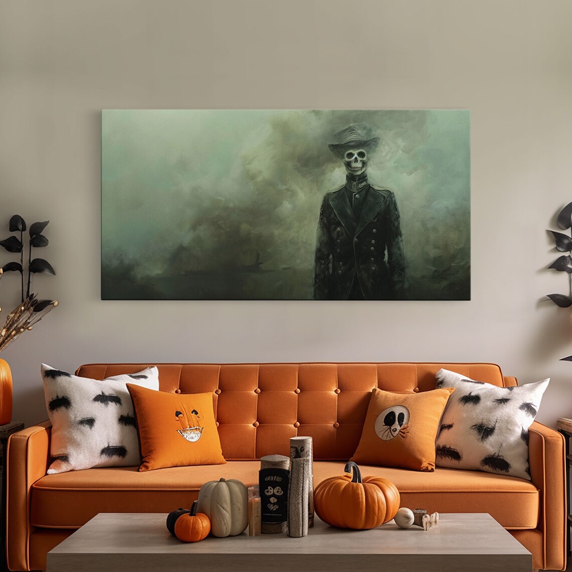 Dapper Skeleton In Suit Standing In Green Fog Dark Academia Print - Image 5