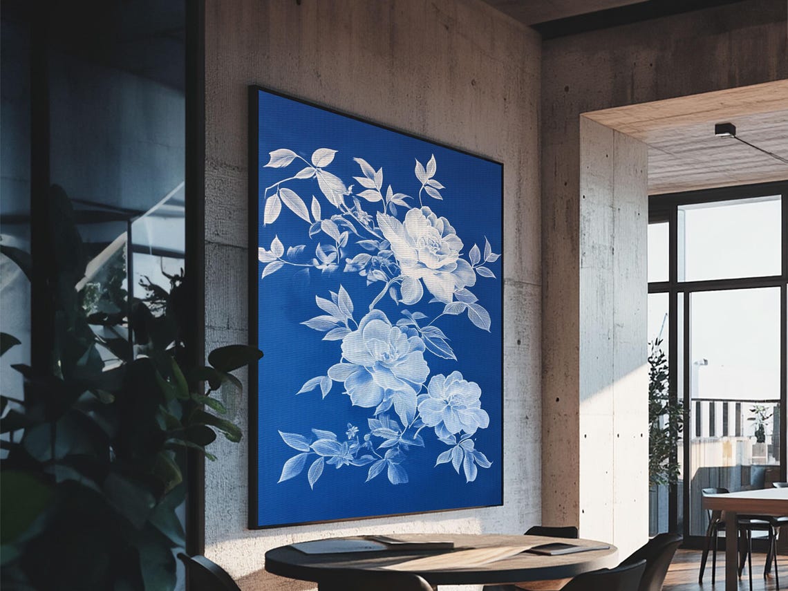 Blue And White Chinoiserie Peony Flowers Botanical Wall Print - Image 5