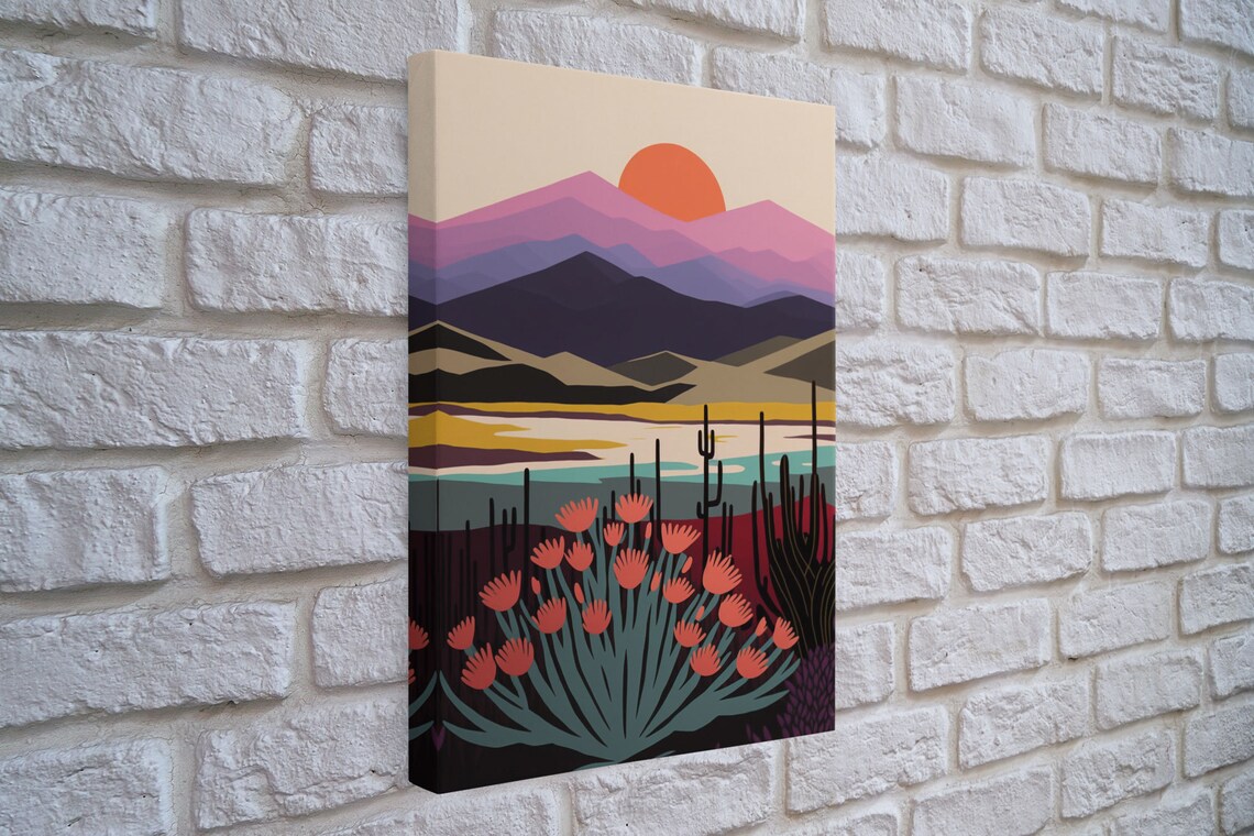 Boho Mountain Landscape, Minimalist Sunset Art - Image 3