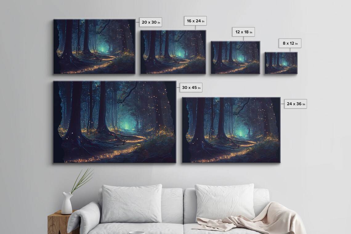 Fireflies in a Mystical Fantasy Forest at Night, Art Print - Image 2