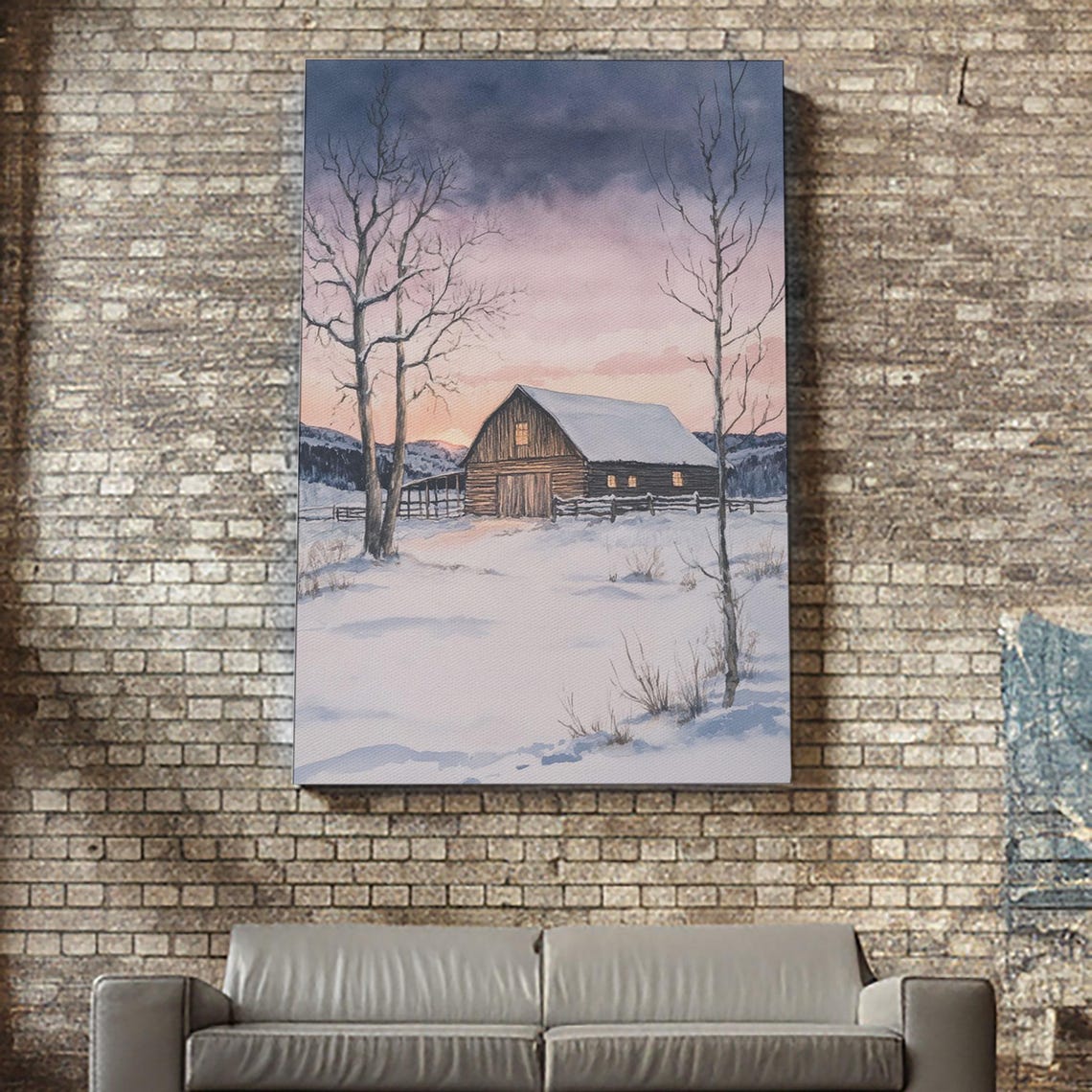 Rustic Wooden Barn In Winter Snow At Dusk Farm Landscape Poster - Image 4