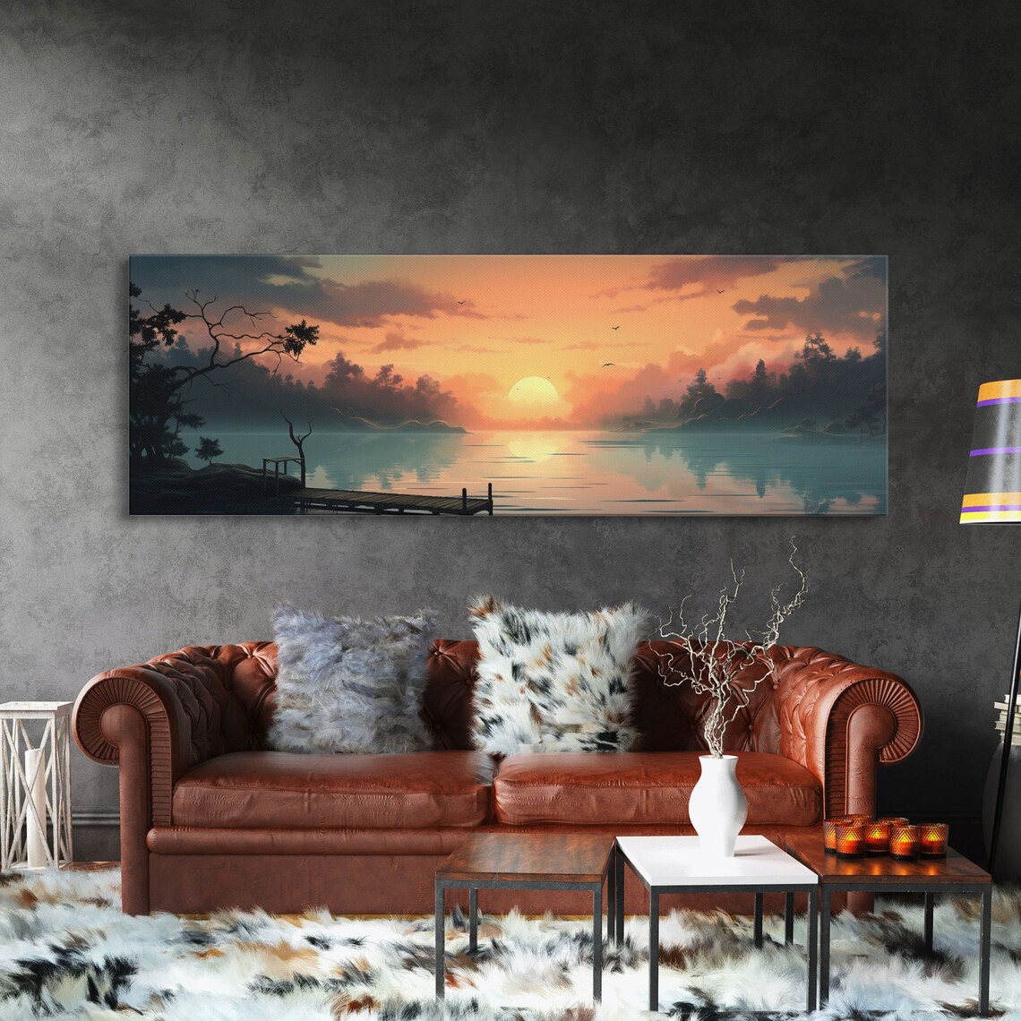 Custom Lakehouse Watercolor Art Print, Sunset Lake - Image 3