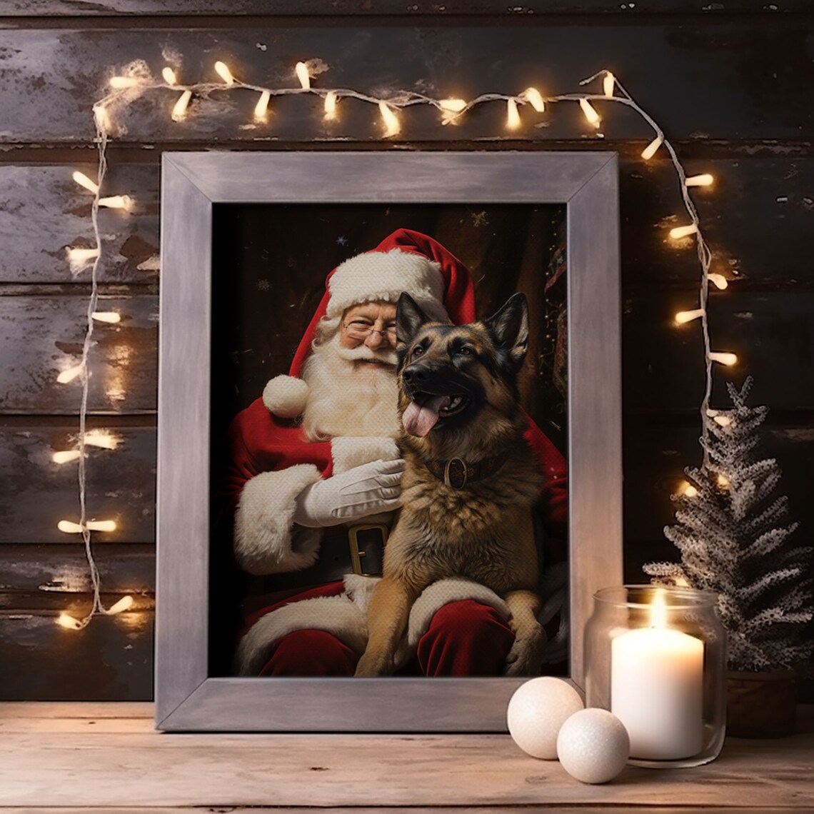 Santa Claus And His Belgian Malinois Christmas Wall Art Dog Gift Christmas Dog Winter Wall Art Santa Decor Santa Art Print Cute Dog