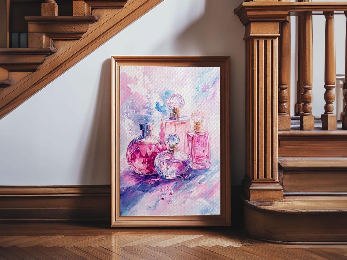 Pink Perfume Bottles Watercolor Art Print Preppy Dorm Room Wall Decor - Image 2