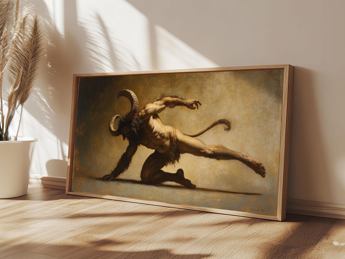 Satyr Mythological Beast Victorian Gothic Dark Oil Painting Print - Image 6