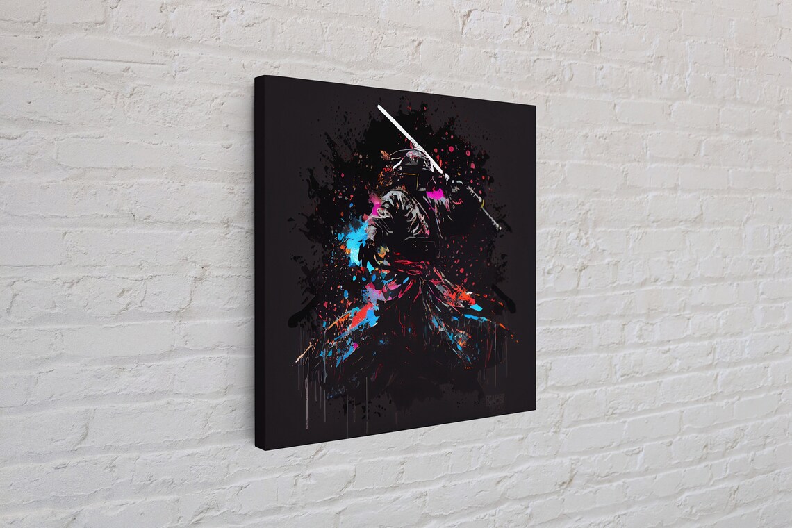 Neon Graffiti Samurai Splatter Art Print - Image 4